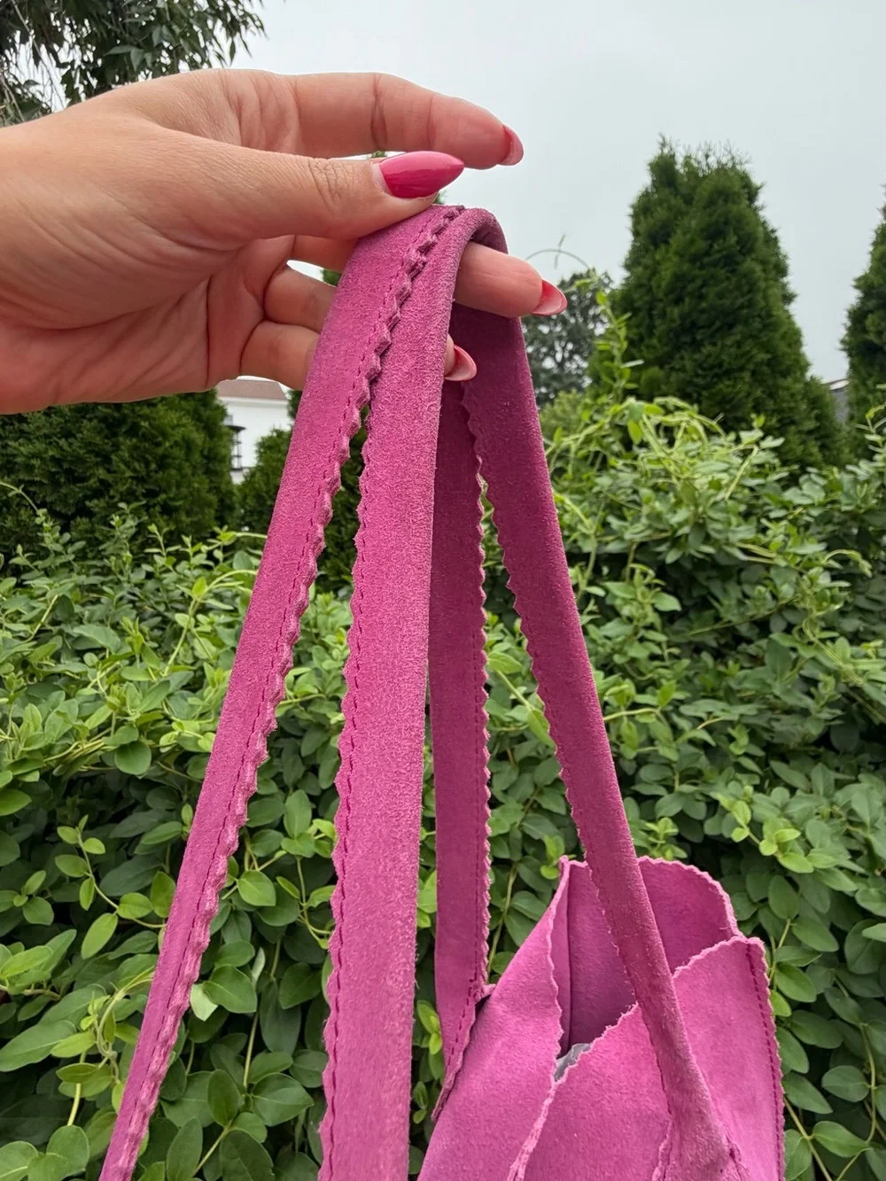 Pink Suede Vintage Leather Boho Tote Bag Genuine Leather Shoulder Purse
